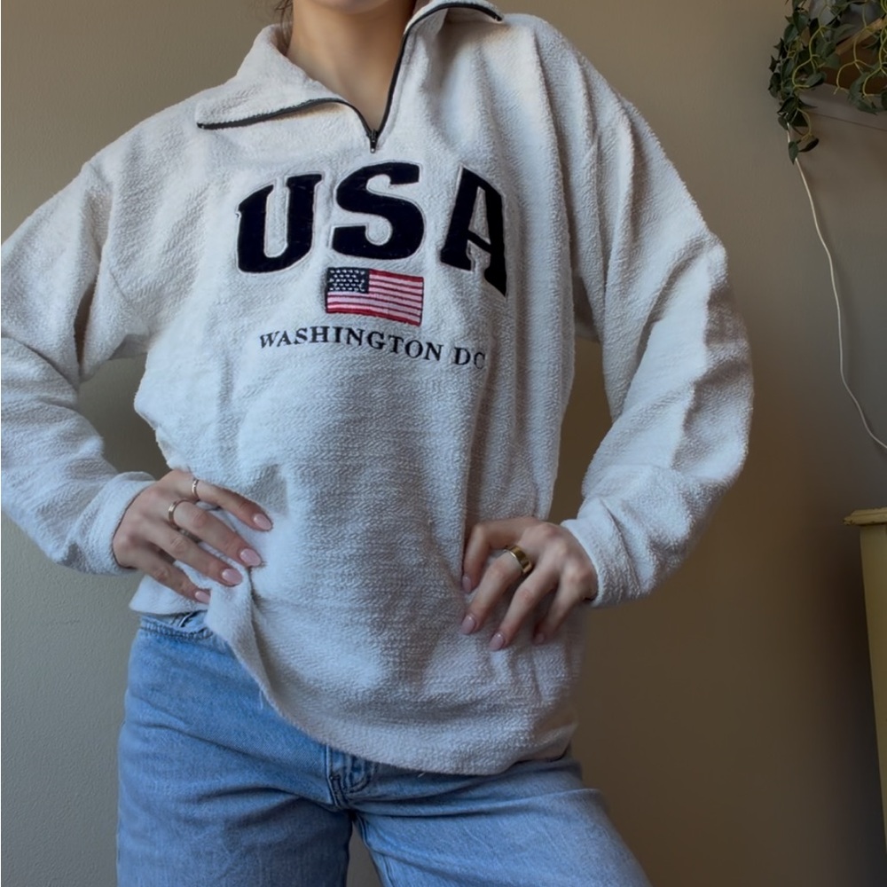 Vintage USA Washington DC Quarter Zip Preppy Coastal Pullover